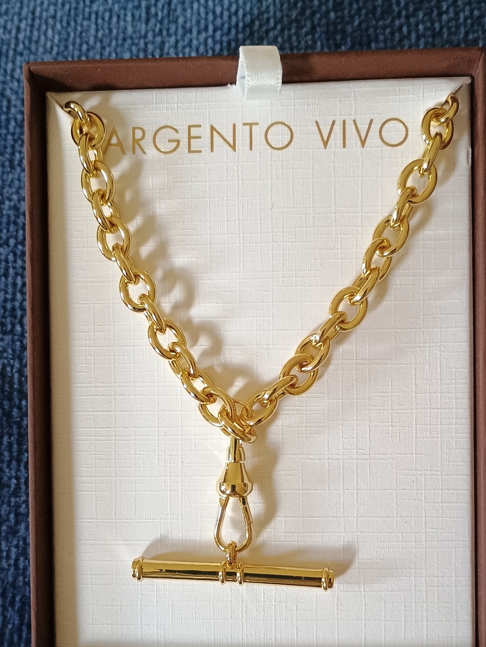 NWT Argento Vivo Gold Toggle Chain Necklace T-Bar Pendant Chunky Link Boxed